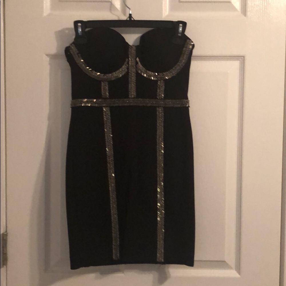 Black Bebe strapless dress